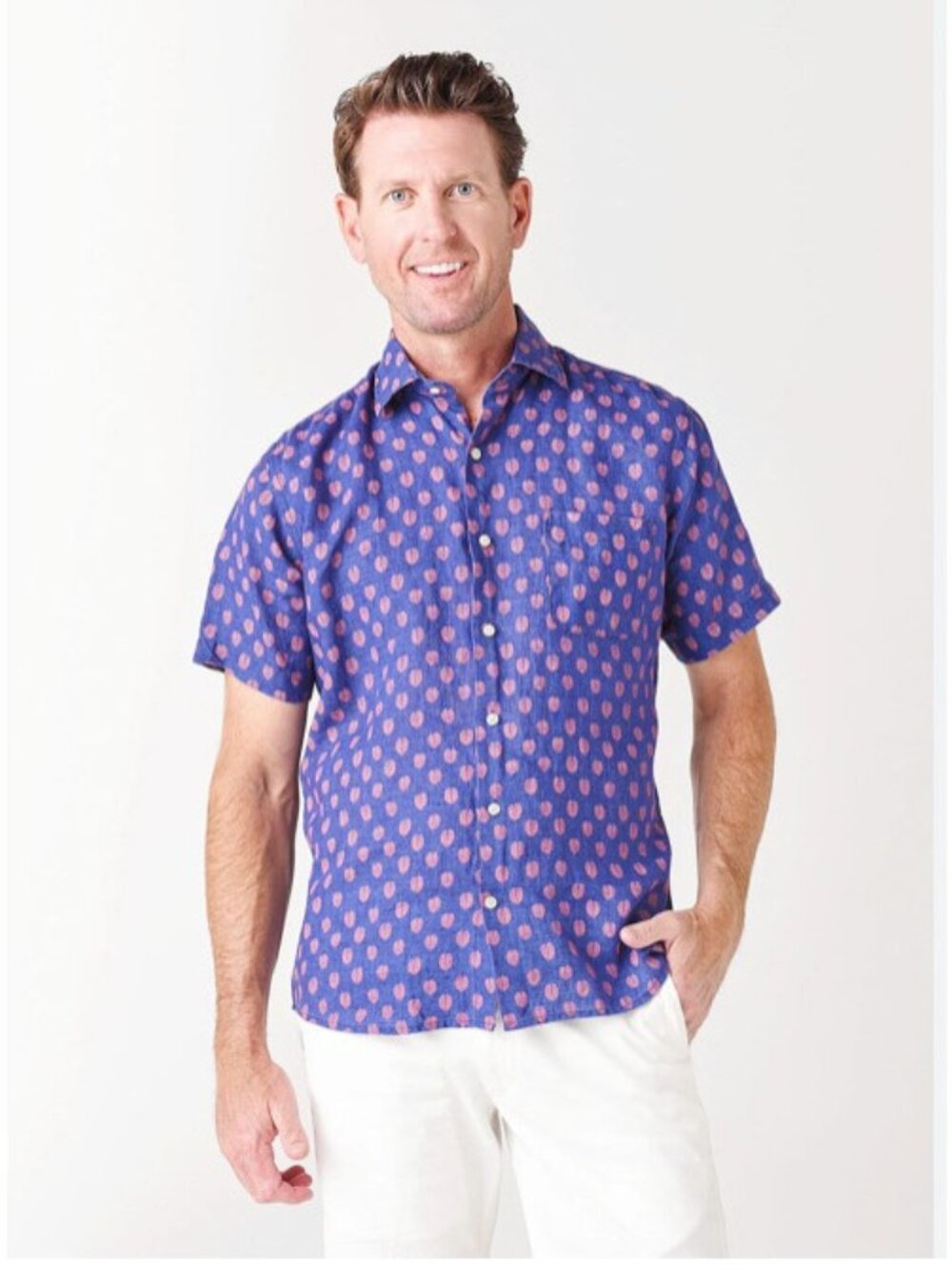 Peter Millar Best Fronds Linen Sport Shirt Mens Medium Classic Fit Short Sleeve